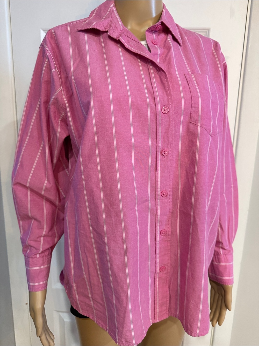 George Pink Striped Oversized Button-Up Shirt XS